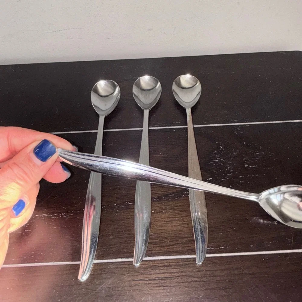 Sculptured Leaf Japan | Stainless Iced Tea Spoons | Set of 4‎ Vintage | MCM